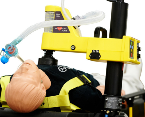 life-stat mechanical CPR machine on test dummy