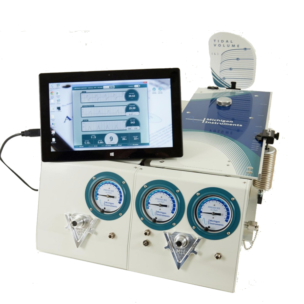 2 Michigan Instruments test lung stimulator with monitor