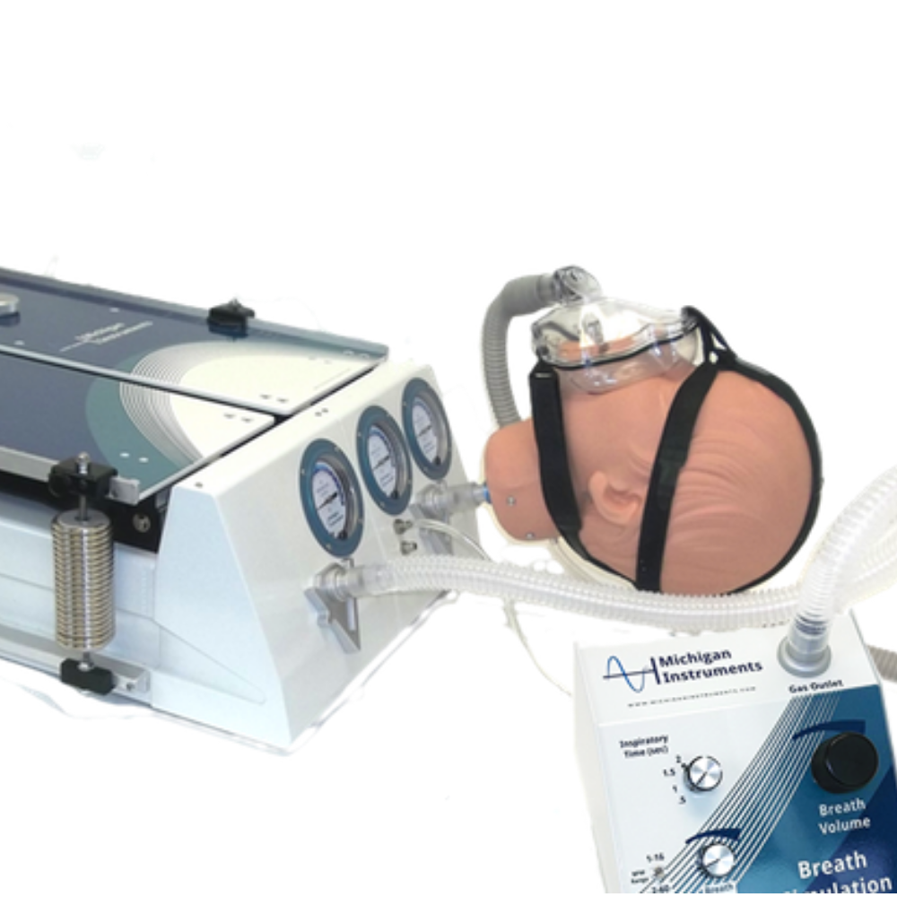 6 adult lung simulator with dummy head and mask on