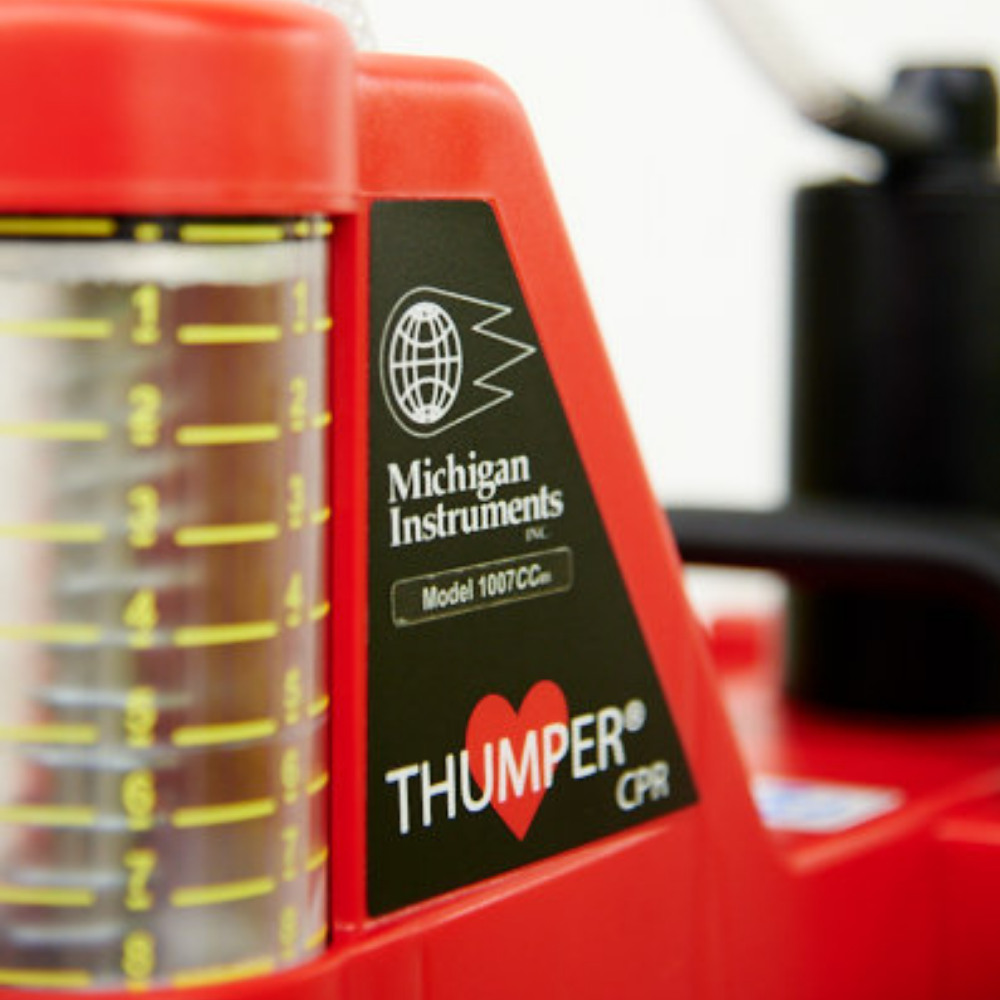 close up of Michigan Instruments model 1007cc thumper CPR machine