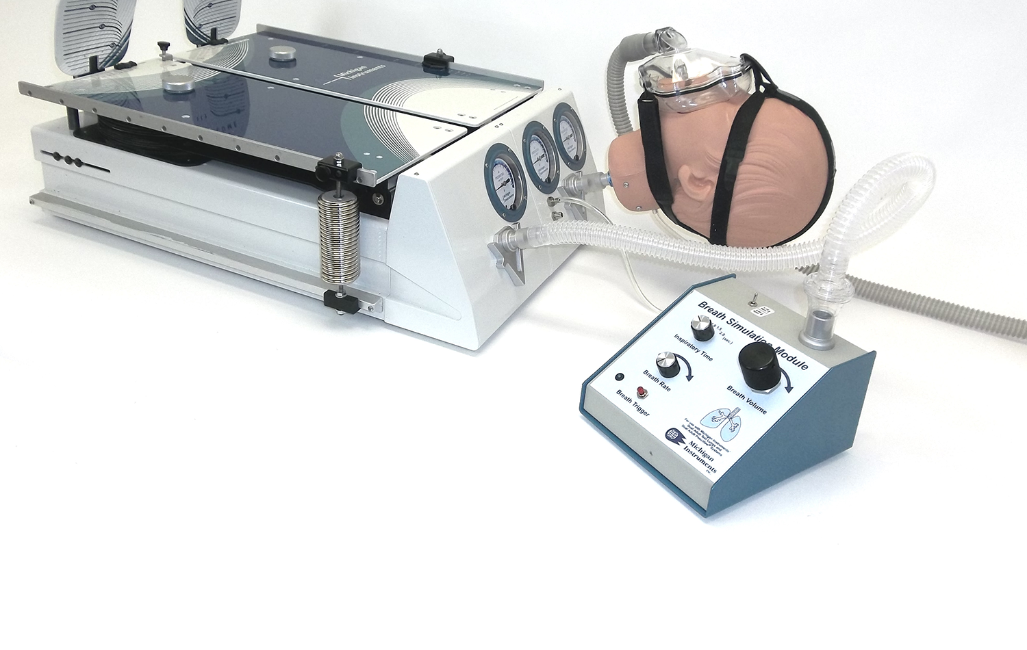 breath simulation module on adult dummy head with mask on